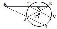 Given: the measure of arc ey = the measure of arc yi, m∠exy = 80°, and m∠k = 25°. find: