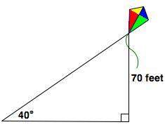 Express the length of the kite string in terms of trigonometric ratios. a) 70cos40° b) 70sin40° c) 4