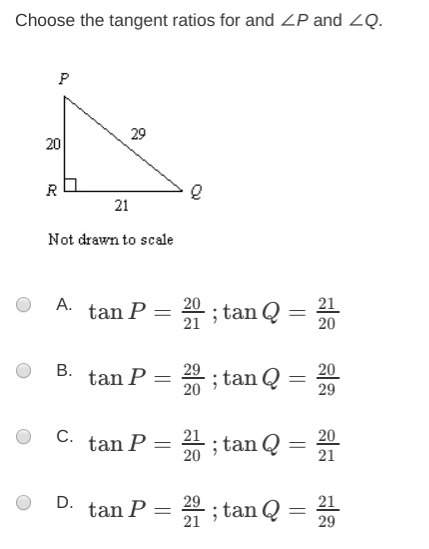 Choose the tangent ratios for and ∠p and ∠q.