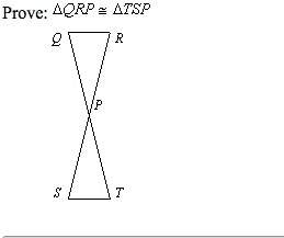 Write a paragraph proof. given: vertical isosceles triangles. rs bisects qt.  pro
