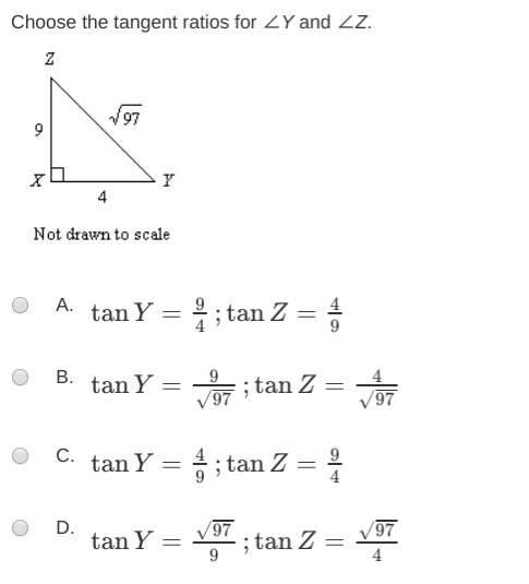 Choose the tangent ratios for ∠y and ∠z.