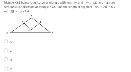 Triangle xyz below is an isosceles triangle with legs xy and zy. qr and qs are perpendicular bisecto
