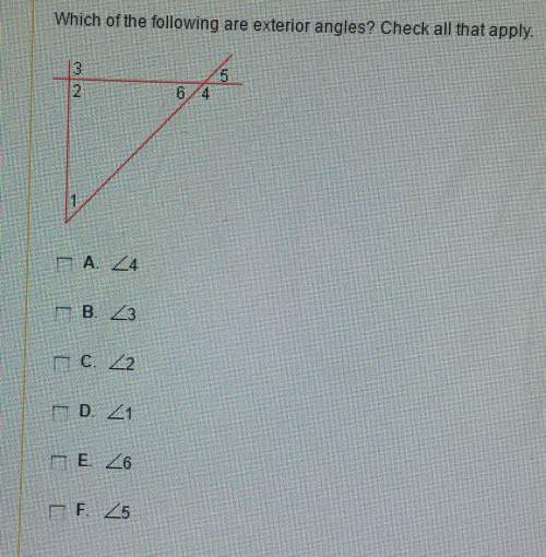 Which of the following are exterior angles? check all that apply.6, 4c. 42e.