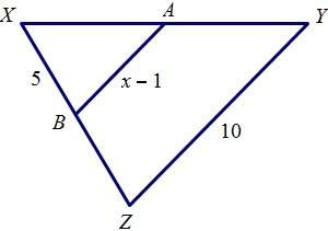 If line ba is a midsegment of triangle xyz, find x.