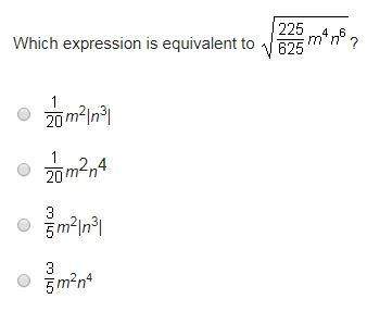 Which expression is equivalent to √225/625m^4n^6?