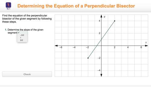 Find the equation of the perpendicular bisector of the given segment by following these steps. 1. de