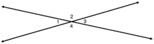 Which one of the pairs of angles below is adjacent? a. 1 and 3 b. 1 and 2 c. 3 and 1 d. 2 and 4