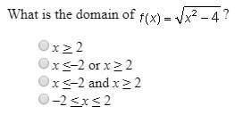 What is the domain of f(x) = sqrt(x^2 - 4)