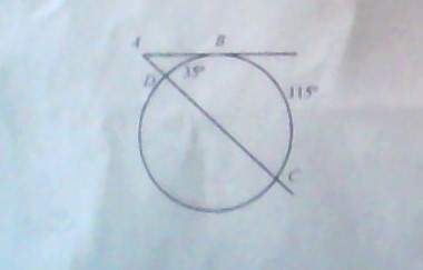 Find m∠a with arc db = 35° arc bc = 115° and ray ab being tangent tp the circle as shown