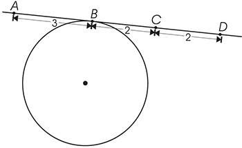 In the figure, what is the length of the tangent from the external point d to point b?