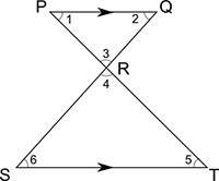 The figure shows two parallel lines pq and st cut by the traversals pt and qs. whi