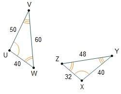 Consider the two triangles. how can the triangles be proven similar by the s