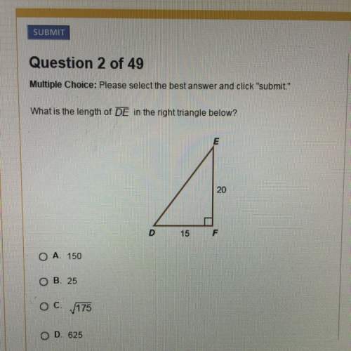 What is the length of de in the right triangle below ?