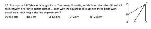 square abcd has sides of length 3cm. the points m and n lie on ad and