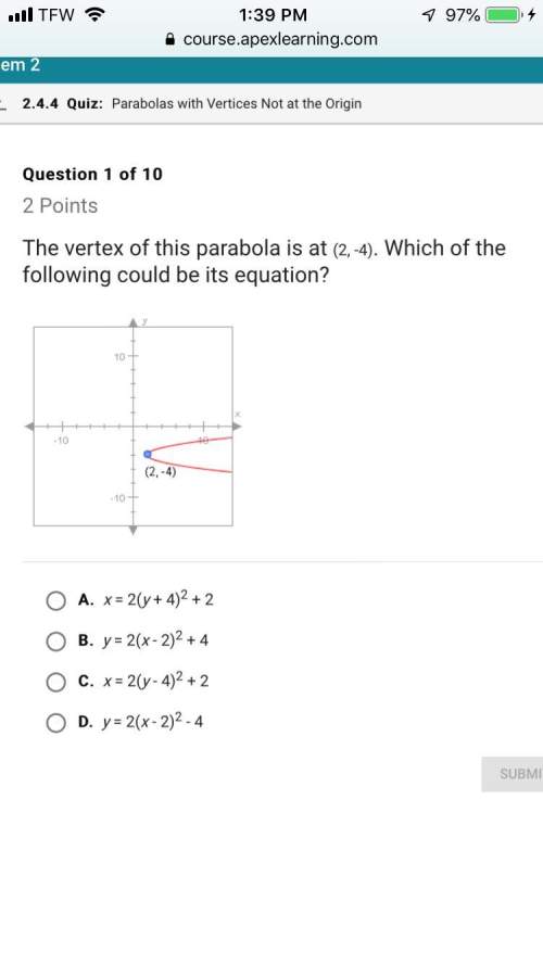 The vertex of this parabolas is at (2,-4) which of the following could be its equation?