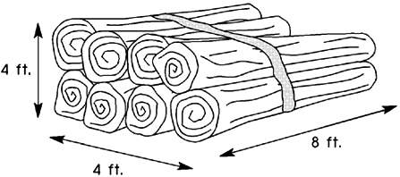 5. firewood is often sold by the cord. a cord of wood is a bundle measuring 4 feet by 4 feet by 8 fe