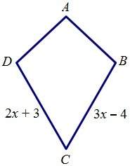 Quadrilateral abcd is a kite. if ad=ab, find bc, find bc a.7 b.17 c.25