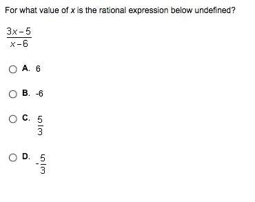 For what value of x is the rational expression below undefined?