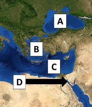 which body of water is located at letter c on the map above?  a. the