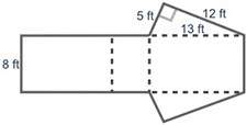 Use a net to find the surface area of the right triangular prism shown below: