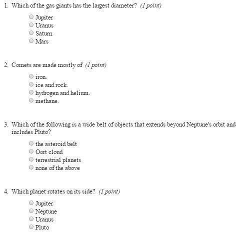 Four multiple choice science questions.