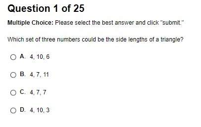 Which set of three numbers could be the side lengths of a triangle?