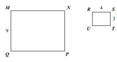 Rectangle mnpq is similar to rectangle rstu. given the information marked on the diagram, what is th