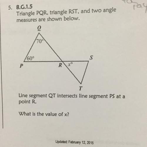 Triangle pqr,triangle rst,and two angle measures are shown below. line segment qt intersects line se