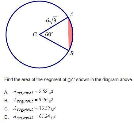 Find the area of the segment of circle c shown in the diagram above.