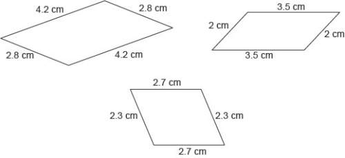 Adam draws three parallelograms. he measures the sides of each figure, as shown. what is