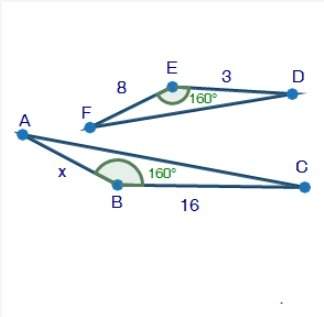 In the figure, δabc ~ δdef. solve for x. triangles abc and def. angles b and e are congruent and mea
