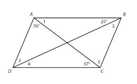 Given parallelogram abcd with the measures shown, what is the measure of 5?