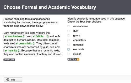 Identify academic language used in this passage. check the four best choices. romanticis
