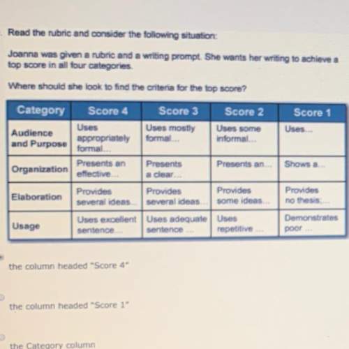Read the rubric and consider the following situation:  joanna was given a rubric and a writing