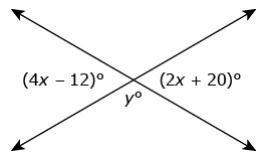 The figure shows two intersecting lines and the measures of the resulting angles.