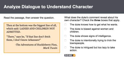 What does the duke’s comment reveal about his own character? check the three boxes that apply.