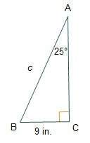The equation sin(25o) =9/c can be used to find the length of ab . what is the length of ab? r