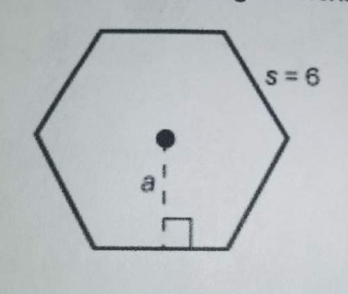 Use this formula and diagram to find the area of a regular hexagon. area=1/2(n•s)(a) where n=number