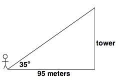 Express the height of the tower in terms of trigonometric ratios. a) 35(cos95°) b) 95(tan35°) c
