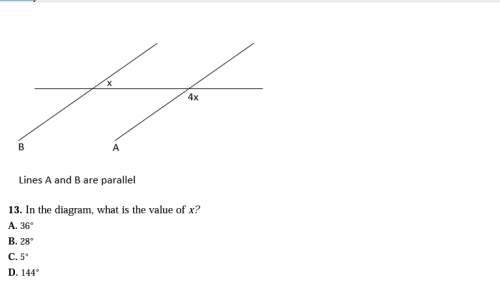 In the diagram, what is the value of xa. 36°b. 28°c. 5°d. 144°