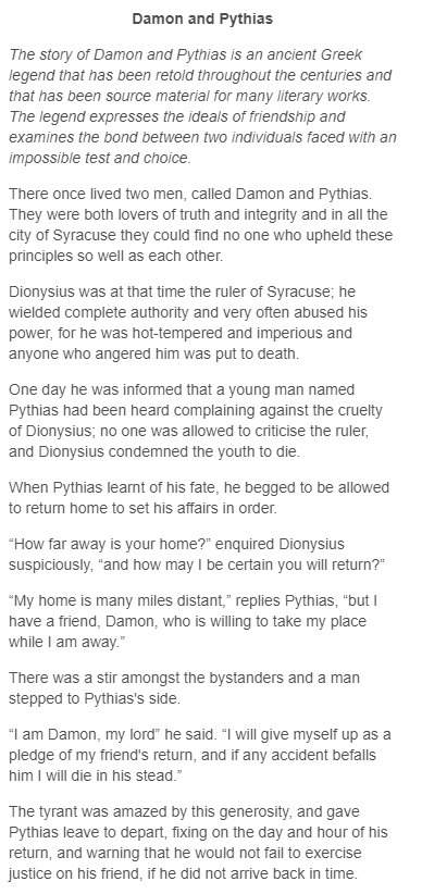 How does the initial interaction between dionysius and pythias affect the story?