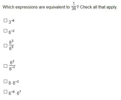 Which expressions are equivalent to 1/36?