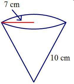 Find the surface area of the cone. leave your answer in terms of a 70 cm^2 . b. 98 cm^2 c. 119 cm^2