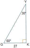 Given right triangle gyk, what is the value of tan(g)?  one-half startfraction sta