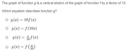 the graph of function g is a vertical stretch of the graph of function f by a factor of 10.