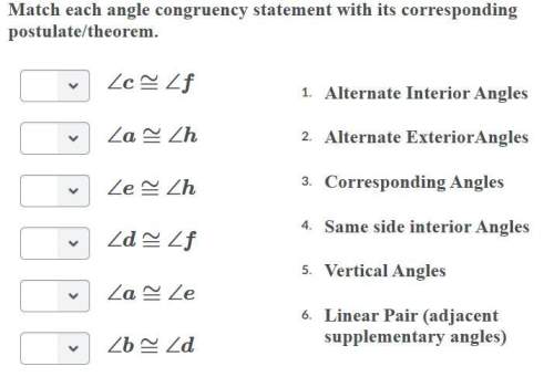 Match each angle congruency statement with its corresponding postulate/theorem.