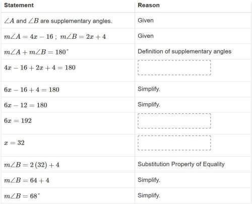 Answer the following boxess given: ∠a and ∠b are supplementary angles. m∠a=