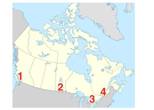 Which number represents the approximate location of canada's most populous city?