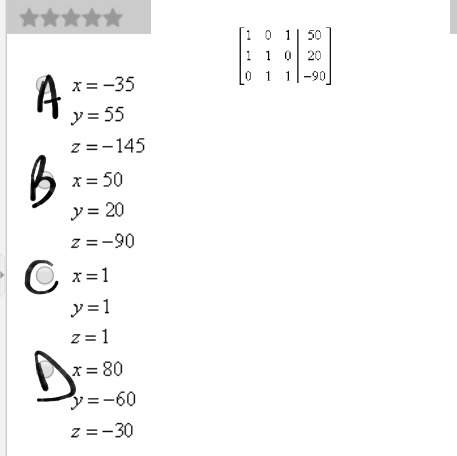 The 3 by 4 matrix provided is being used to solve a 3 by 3 system of linear equations. use row opera