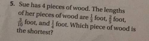 5. sue has 4 pieces of wood. the lengths of her pieces of wood are foot, foot, foot, and foot. which